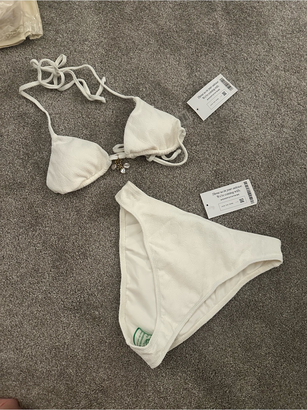12th Tribe White Textured Triangle Bikini Set